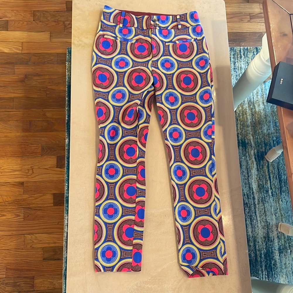 Anthropologie essential slim stretch ankle pant, retro flower pattern size 4